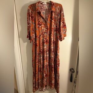 NATURAL LIFE Rebecca Midi Dress - Orange Tropical Floral